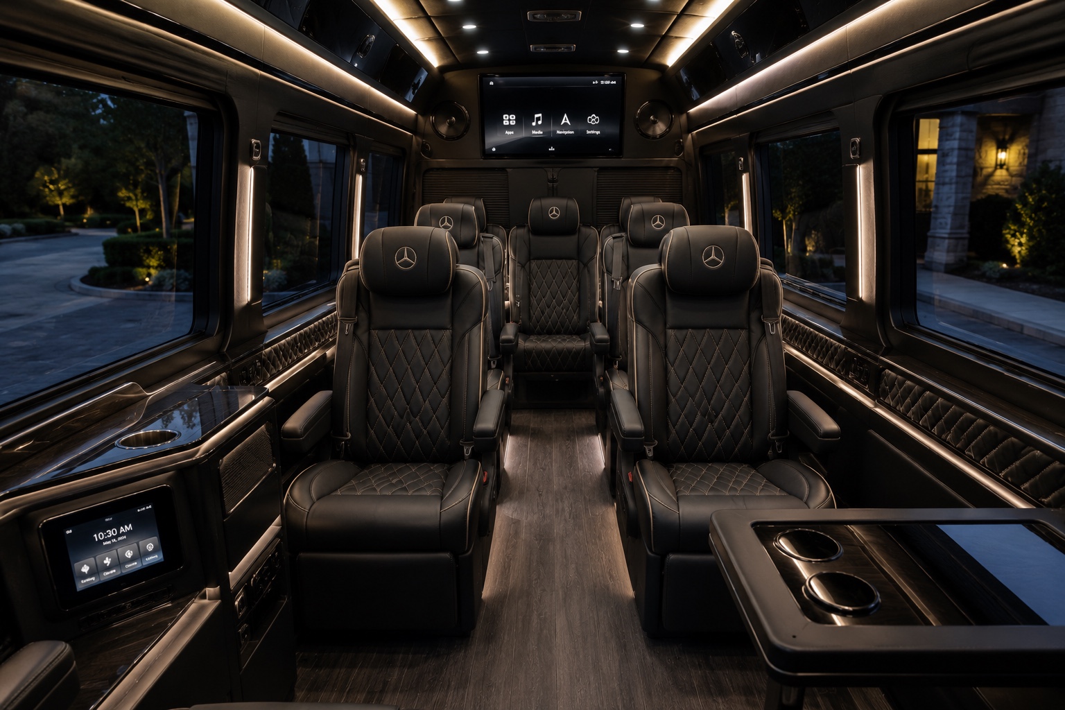 Luxury chauffeur vehicle interior for hourly service